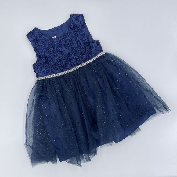 Pretty As A Picture Girl's Navy Floral Sleeveless Formal Party Dress Size 24M - Picture 1 of 9